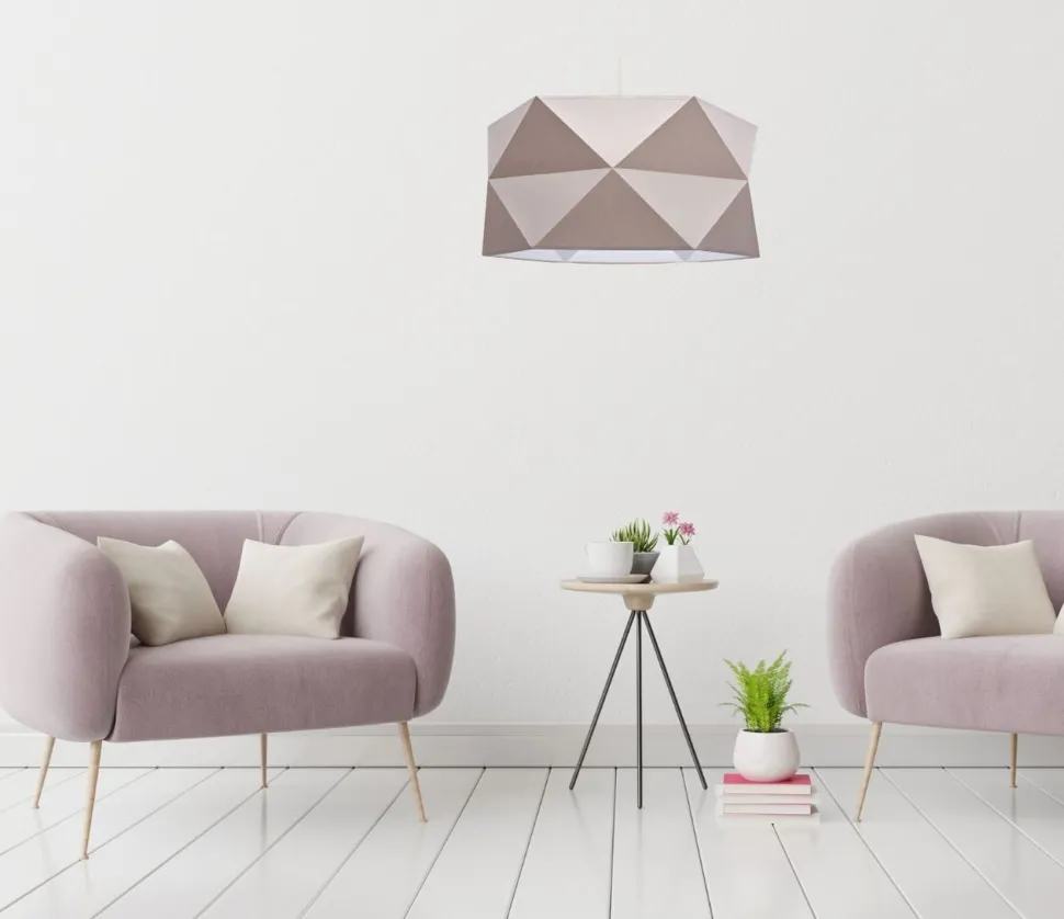 Pendelleuchte Stoffschirm Weiß Braun blendarm E27 L:70