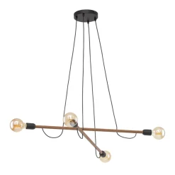 Pendelleuchte verstellbar Holz Metall L: 93 cm 4x E27