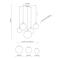 Pendelleuchte verstellbar B: max. 4 m Glas Metall 5x E27