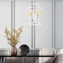 Pendelleuchte Weiß 5-flammig E27 Metall Rustikal Ø 35,5 cm