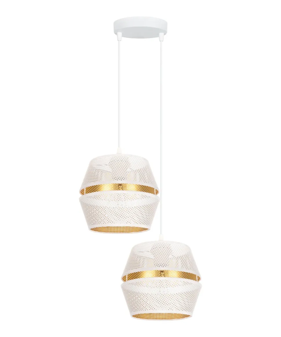 Pendelleuchte Weiß Gold Metall 2-flammig B:40 cm E27