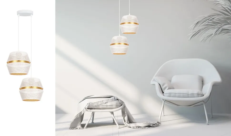 Pendelleuchte Weiß Gold Metall 2-flammig B:40 cm E27