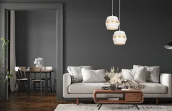 Pendelleuchte Weiß Gold Metall 2-flammig B:40 cm E27