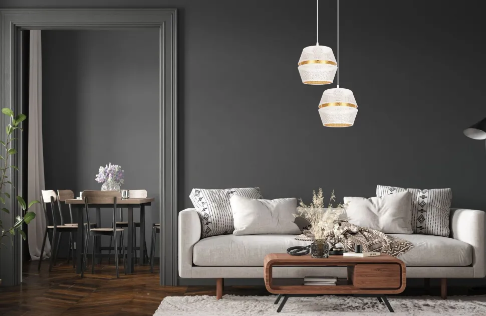 Pendelleuchte Weiß Gold Metall 2-flammig B:40 cm E27