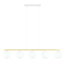 Pendelleuchte Weiß Gold 5x E14 Kugelschirm Glas Metall