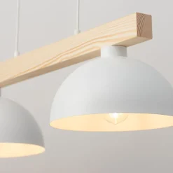 Pendelleuchte Weiß Metall Holz länglich E27 Skandi