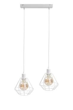 Pendelleuchte Weiß Metall 2-flammig L:50cm Retro