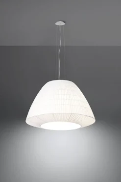 Pendelleuchte Weiß Stoff Glas Ø 60 cm groß 3x E27 DIYA