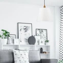 Pendelleuchte Weiß Stoff Schirm Ø 30 cm Vintage