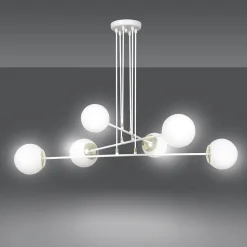 Pendelleuchte Weiß verstellbar Modern 6x E27 Wohnzimmer