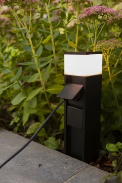 Pollerleuchte Aluminium Schwarz 36,7 cm IP44 Steckdose