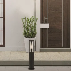 Pollerleuchte Edelstahl IP44 E27 45 cm Schwarz Rauchgrau