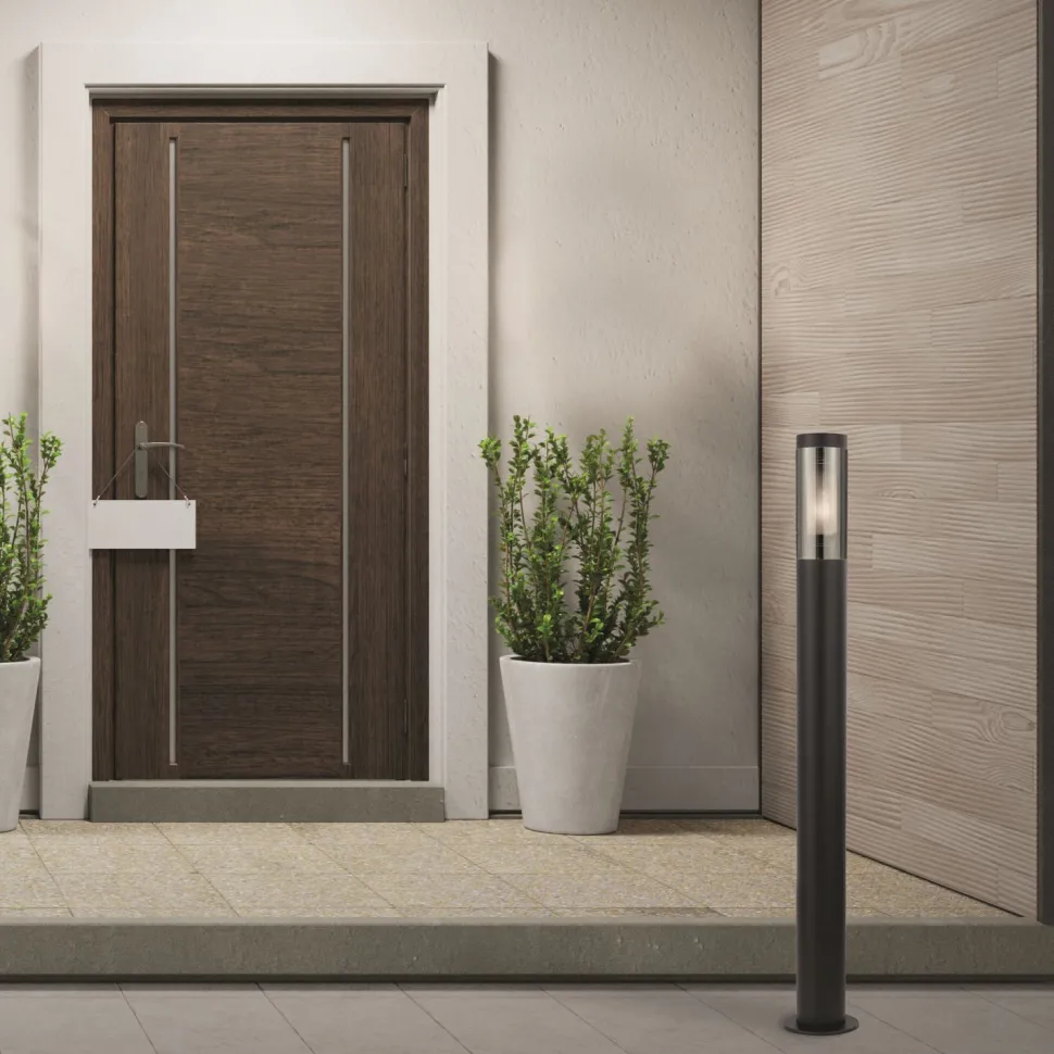 Pollerleuchte Schwarz Rauchgrau IP44 E27 90 cm Edelstahl