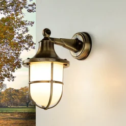 Premium Außenwandleuchte Antik Messing Riffelglas