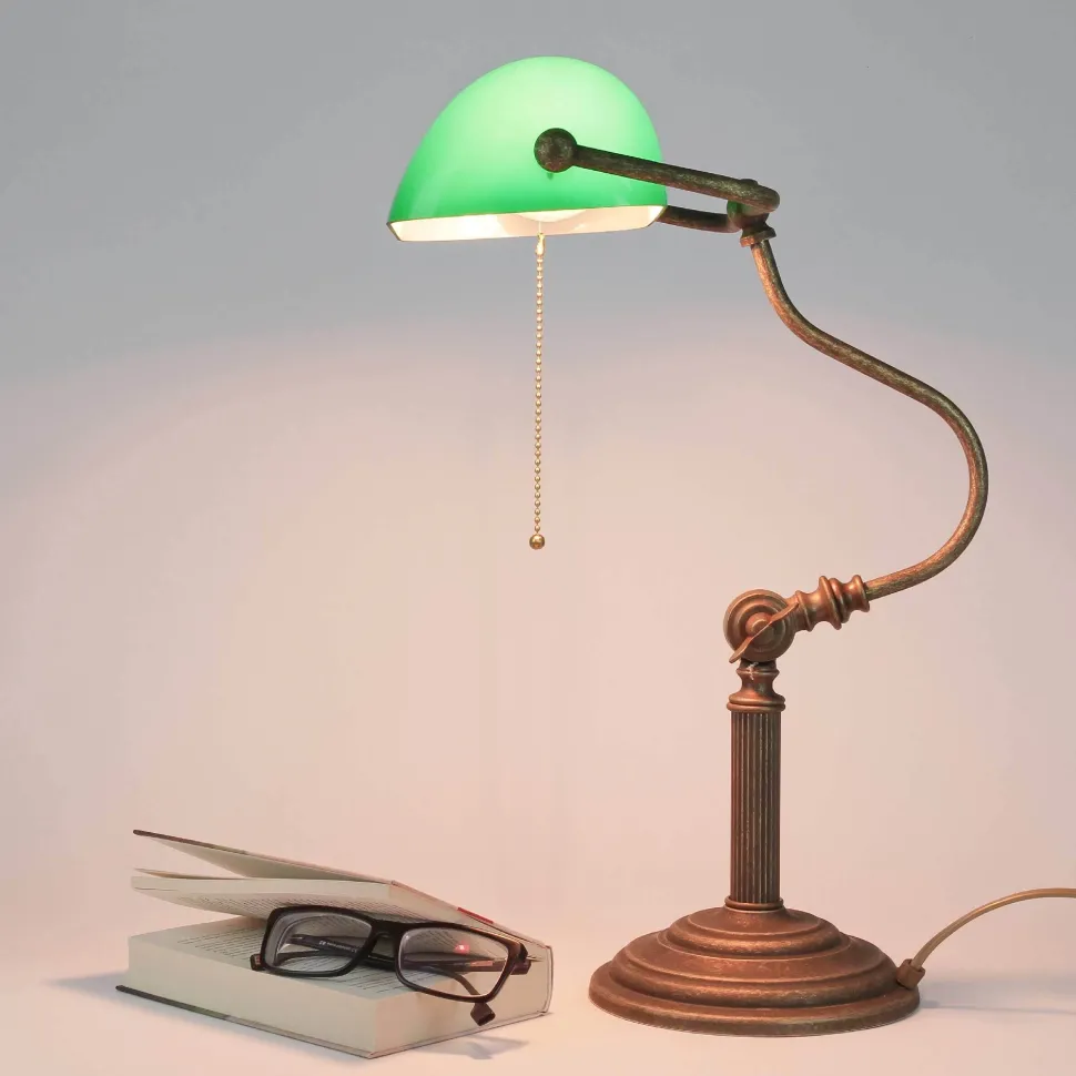 Premium Bankerlampe aus Messing in Antik Bronze Tischleuchte