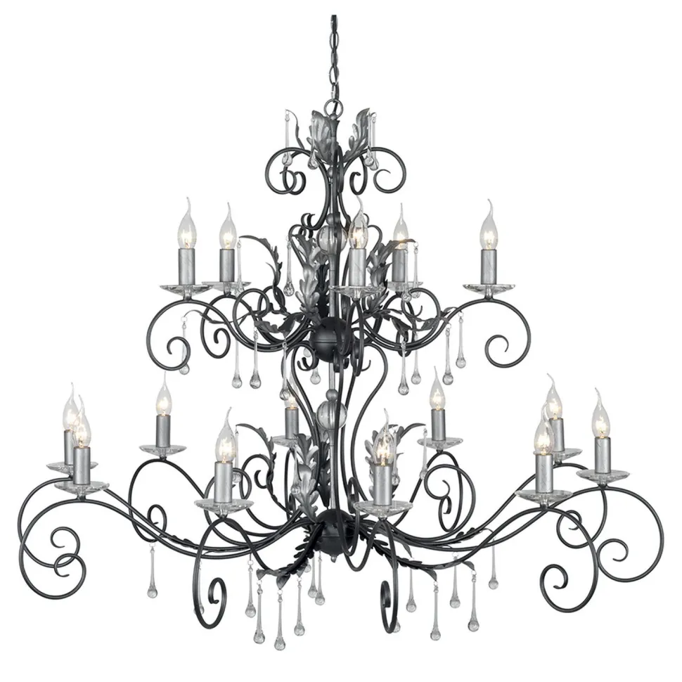 Premium Kronleuchter Groß Schwarz Silber Kristalle