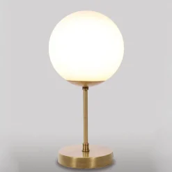 Premium Tischlampe MUSA Bronze Weiß Echt-Messing Glas