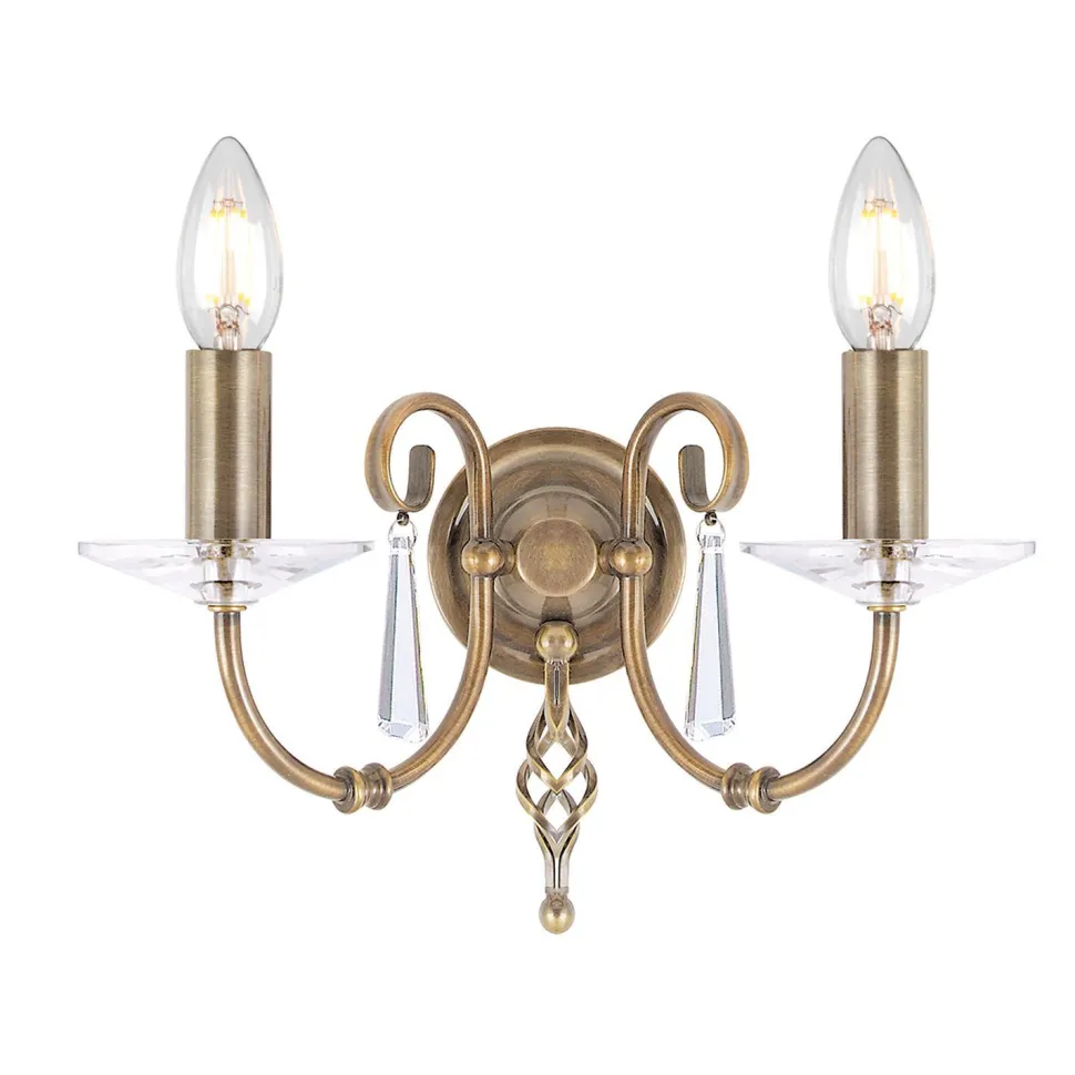 Premium Wandlampe in Messing antik mit Kristall