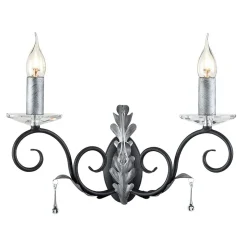 Prunkvolle Wandlampe Schwarz Silber floral mit Kristall