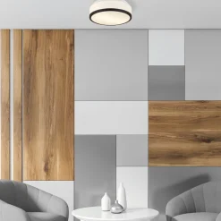 Runde Deckenlampe Bad Ø 29 cm Glas Weiß Schwarz blendarm