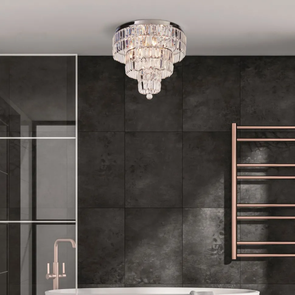 Runde Deckenlampe IP44 Glas Metall Ø50 cm in Chrom