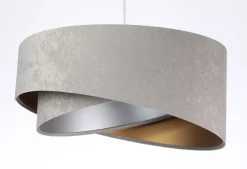 Runde Hängelampe E27 D: 50 cm Grau Gold Silber Stoffschirm