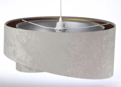 Runde Hängelampe E27 D: 50 cm Grau Gold Silber Stoffschirm