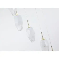 Runde Hängelampe Glas Metall 8-flammig in Messing Weiß