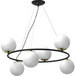 Runde Hängelampe Glas Metall Schwarz Weiß Gold 76,5 cm