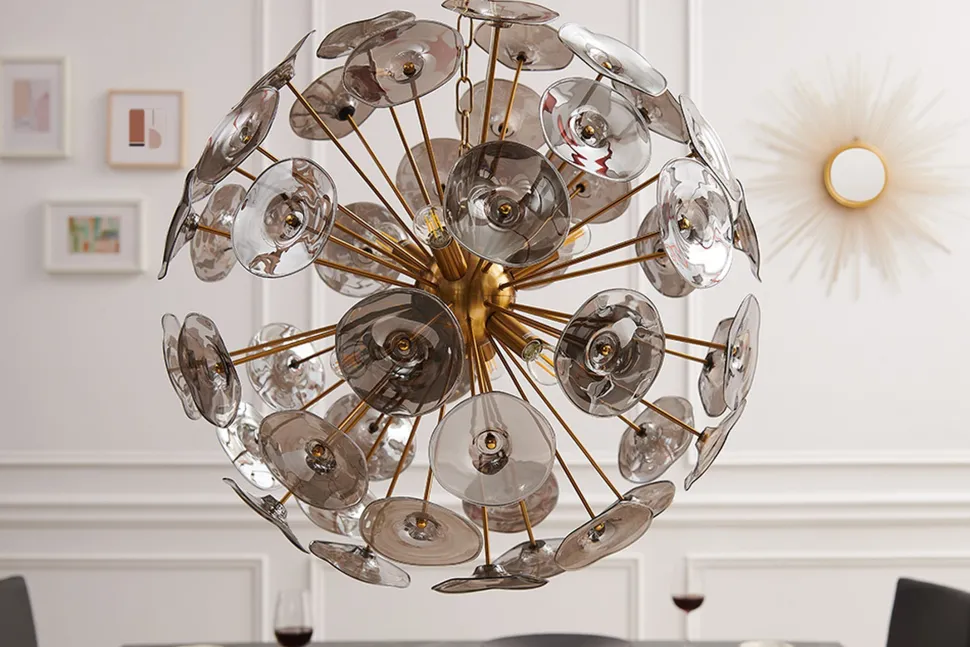 Runde Hängelampe Kugel Glas Metall 5-flammig in Gold