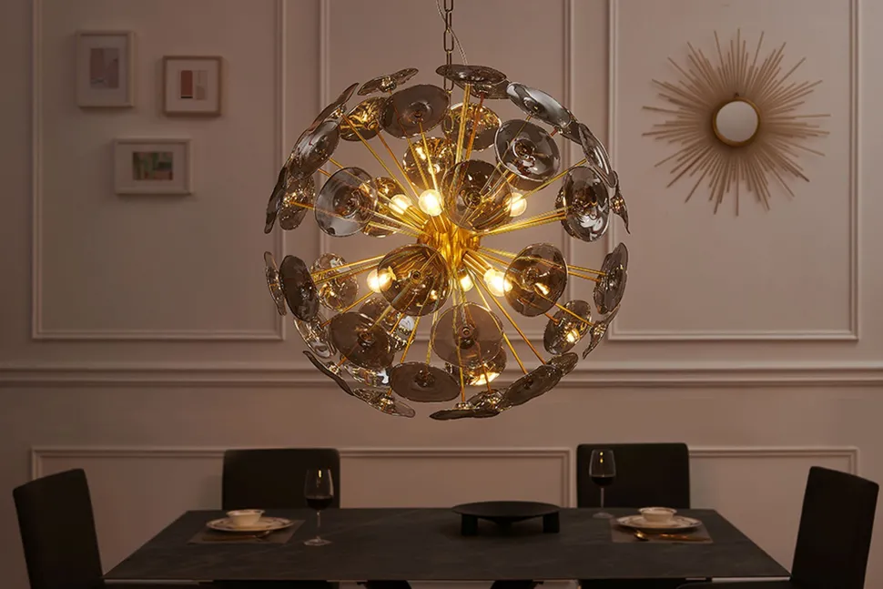 Runde Hängelampe Kugel Glas Metall 5-flammig in Gold