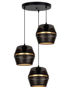 Runde Hängelampe Schwarz Gold Metall B:45 cm E27 3-flmg