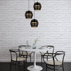 Runde Hängelampe Schwarz Gold Metall B:45 cm E27 3-flmg