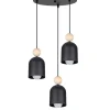 Runde Hängelampe Schwarz Metall Holz 3-flmg E27 Ø36 cm