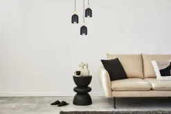 Runde Hängelampe Schwarz Metall Holz 3-flmg E27 Ø36 cm