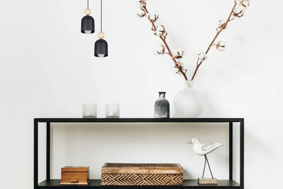 Runde Hängelampe Schwarz Metall Holz 2-flmg E27 Ø21 cm