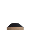 Runde Hängelampe Stoff Rattan Schwarz Natur E27 Ø45 cm