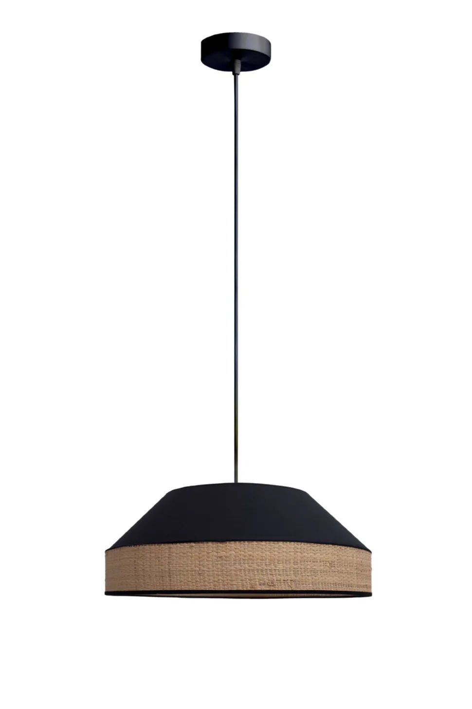 Runde Hängelampe Stoff Rattan Schwarz Natur E27 Ø45 cm