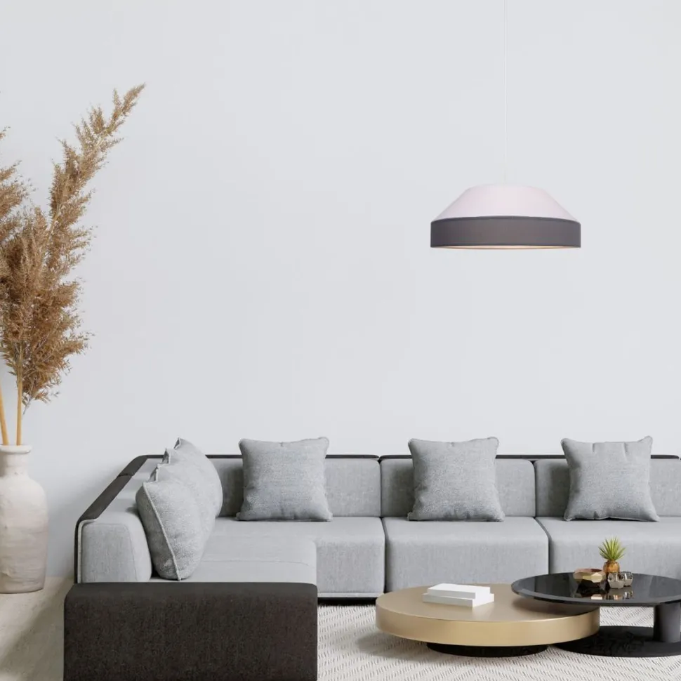 Runde Hängelampe Stoff Weiß Grau E27 Ø45 cm blendarm