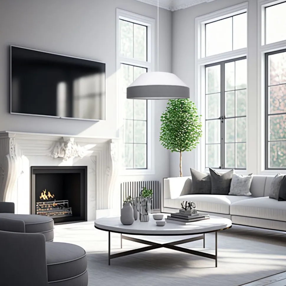 Runde Hängelampe Stoff Weiß Grau E27 Ø45 cm blendarm