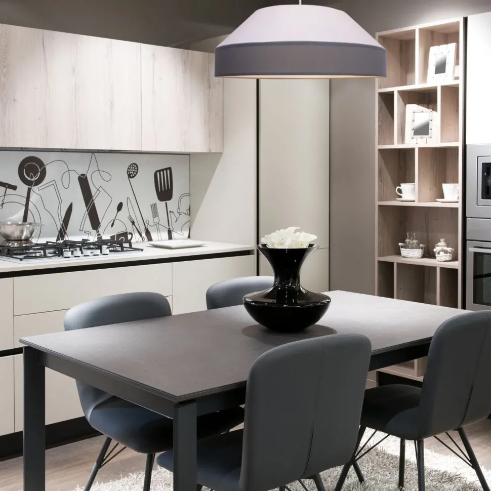 Runde Hängelampe Stoff Weiß Grau E27 Ø45 cm blendarm