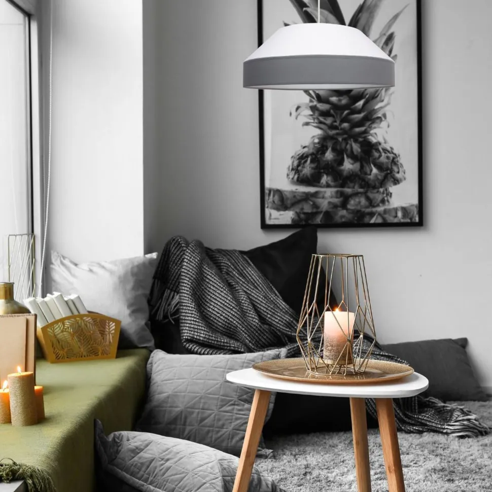 Runde Hängelampe Stoff Weiß Grau E27 Ø45 cm blendarm