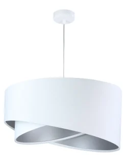 runde Hängelampe Weiß Silber Stoff Esstisch