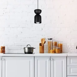 Runde Hängeleuchte Schwarz Metall Ø11 cm Minimalistisch