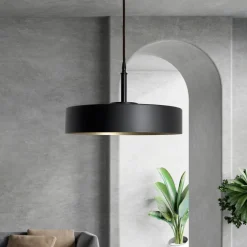 Runde Hängeleuchte Schwarz Gold E27 Ø 40 cm Messing Eisen