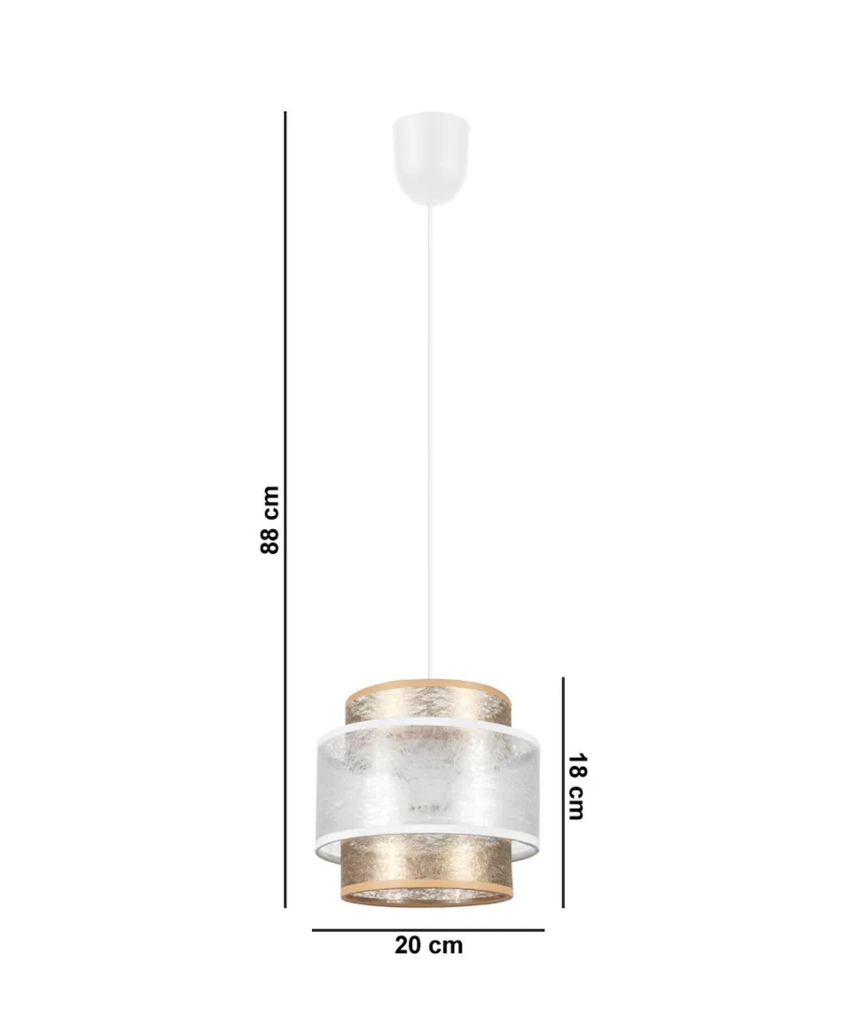 Runde Hängeleuchte Stoff Weiß Gold Ø20 cm E27 gemütlich