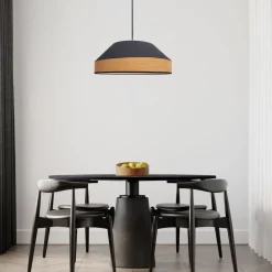 Runde Hängeleuchte Stoff wohnlich Schwarz Natur B:45 cm