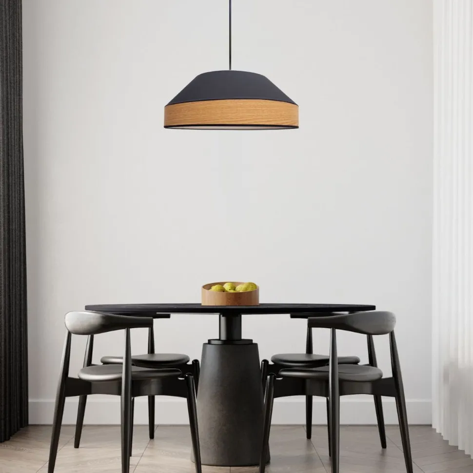 Runde Hängeleuchte Stoff wohnlich Schwarz Natur B:45 cm