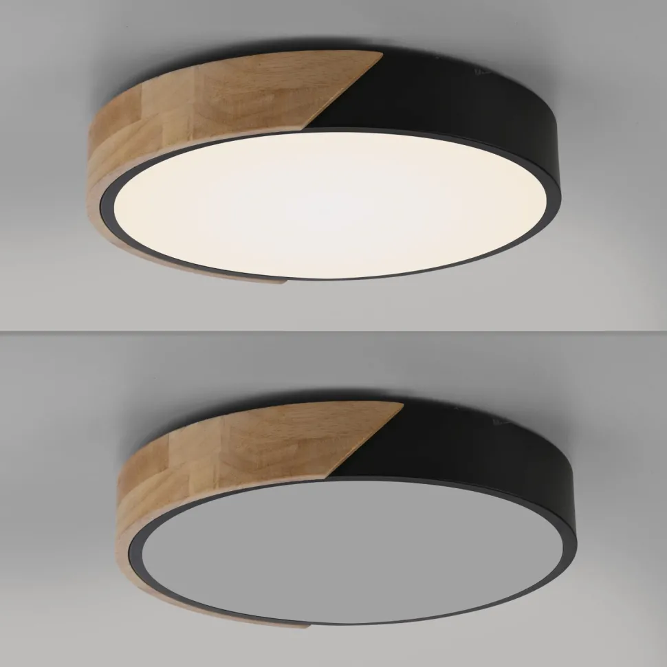 Runde LED Deckenlampe Holz Ø32 cm Schwarz Natur 2520 lm