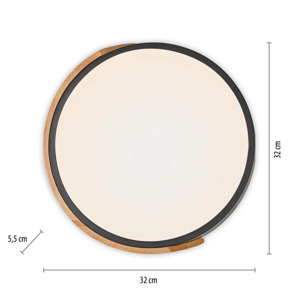 Runde LED Deckenlampe Holz Ø32 cm Schwarz Natur 2520 lm